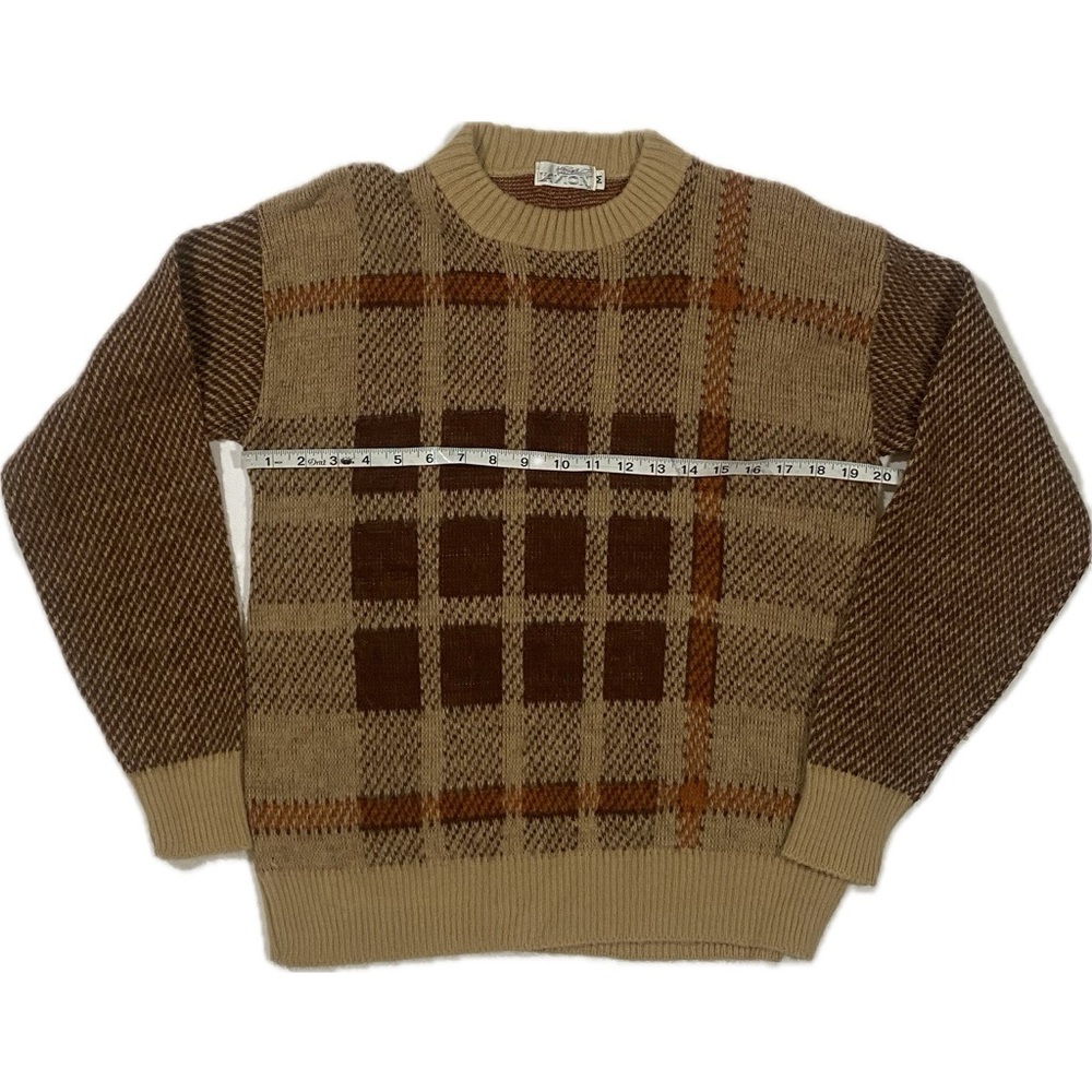 Vintage 1970’s L'Avion VA Sweater Brown/Orange Stripes & Checkered Sz Medium - Picture 5 of 7